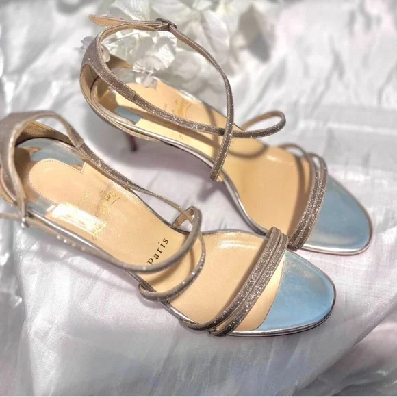 CHRISTIAN LOUBOUTIN Authentic Silver Strappy Sandals - Picture 13 of 15